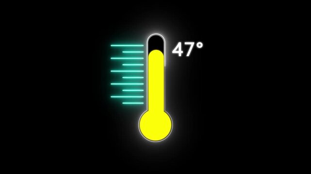 Neon Medical thermometer icon animation. Digital Temperature Meter Display 47&deg;C. Thats indicates weather temperature 47 degree increse or decline. Thermometer equipment showing hot or cold weather.