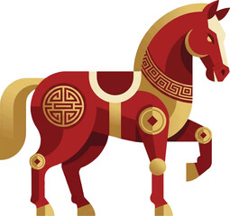 Geometric Chinese Zodiac Horse in Red and Gold Lunar New Year Style