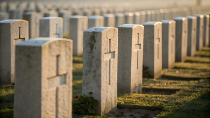 Naklejka premium Serene military cemetery with white stone crosses