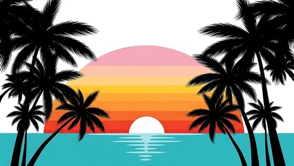 Fototapeta premium Tropical Sunset with Palm Trees and Ocean.