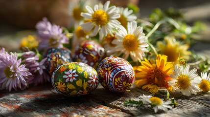 easter eggs and flowers