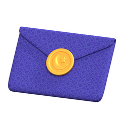 Elegant 3D Envelope Illustration with Islamic Pattern and Crescent Seal