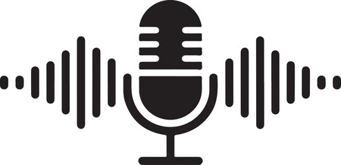 Podcast Mic Symbol Isolated on White - Sound Wave Microphone Icon for Podcast and Radio