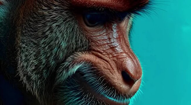 Close-up portrait of a proboscis monkey showcasing its distinctive nose
