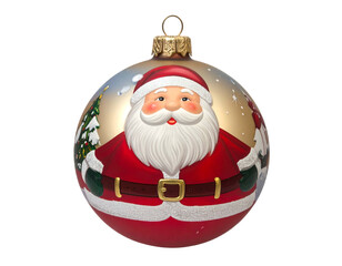 Festive Santa Claus painted on a gold-tinted glass Christmas ornament