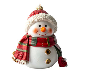 Festive snowman ornament with red hat and striped scarf