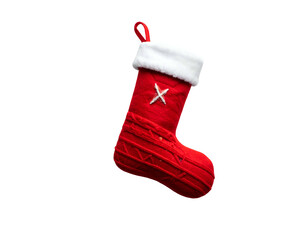 Red Christmas stocking with white trim and stitched detail