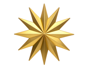 Shiny gold twelve-pointed starburst, radiating outwards