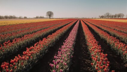 Vibrant Tulip Fields - A Colorful Tapestry of Spring Blooms.