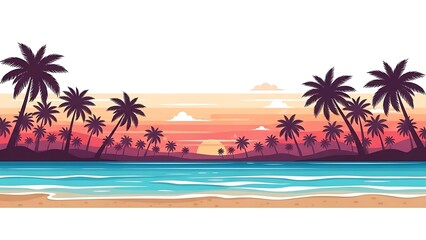 Fototapeta premium Tropical Beach Scene with Palm Trees Sunset.