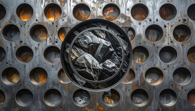 Abstract Metallic Sphere with Mountain Reflection on Textured Background. - Powered by Adobe