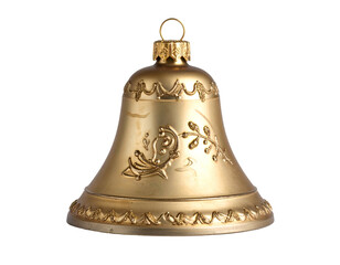 Golden bell ornament with intricate etched floral patterns