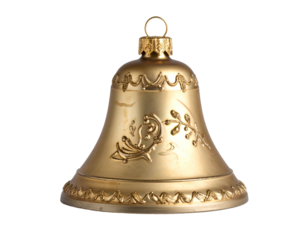 Golden bell ornament with intricate etched floral patterns