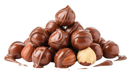 Obraz premium Chocolate covered hazelnuts isolated on white background
