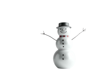 Cheerful snowman with top hat and striped scarf, arms outstretched