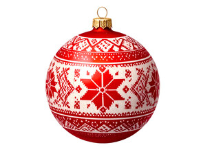 Red and white patterned spherical ornament for festive decoration