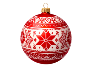 Red and white patterned spherical ornament for festive decoration