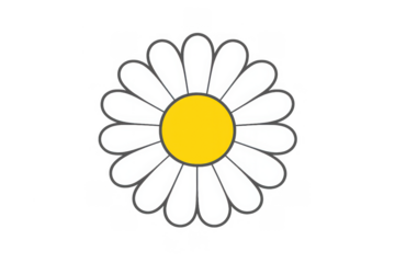 Daisy flower icon symbolizing nature, spring, and floral beauty with white petals and yellow center on transparent background
