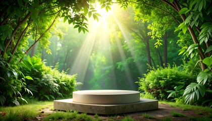 fantastic healthy forest with many leaves and podium