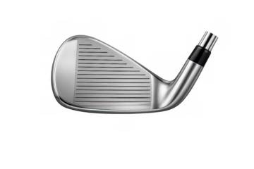 Golf putter iron club head sports equipment for playing game, professional silver metal gear, transparent background