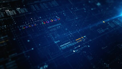 Futuristic digital data interface with abstract blue dashboard, ideal for big data, tech analysis, cybersecurity, and innovation themes. Technology data background - Powered by Adobe