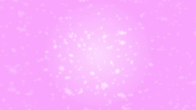 White snowflakes being lit up and falling down on pink background. Abstract background for Merry Christmas, Happy Holidays, Season's greetings, Happy Valentine's day and winter season.