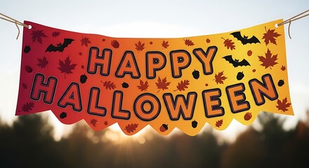Happy halloween banner with autumnal colors and decorative elements