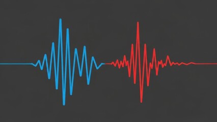 Vibrant sound wave patterns in blue and red on dark background