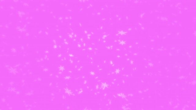 White snowflakes being lit up and falling down on pink background. Abstract background for Merry Christmas, Happy Holidays, Season's greetings, Happy Valentine's day and winter season.
