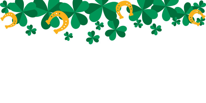 St Patrick's day border with clover and horseshoes on transparent background. Vector illustration