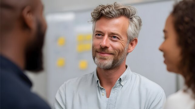 Diverse professionals engaged in a collaborative brainstorming session in a bright modern office setting discussing ideas - Powered by Adobe
