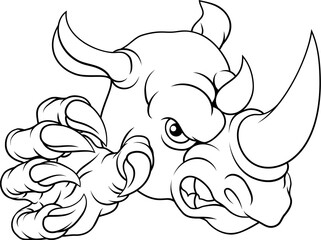A rhino or rhinoceros mean, angry cartoon animal sports mascot © Christos Georghiou