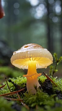Una fotograf&iacute;a macro de un hongo delicado tocado por un dedo humano en un entorno boscoso.