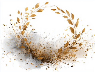 Obraz premium Golden Wreath of Watercolor Splendor: An Elegant, Artistic Foliage Illustration with Glimmering Gold Accents