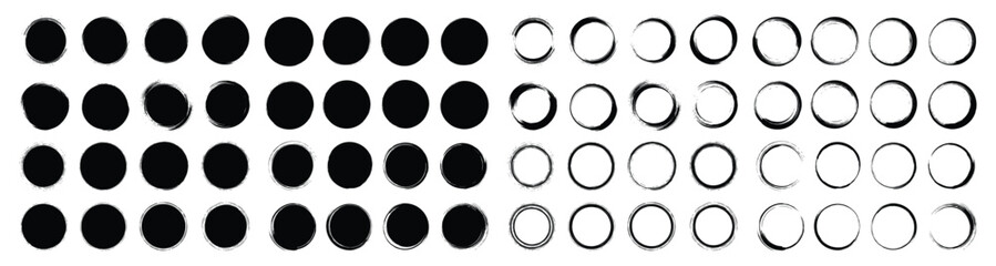 Collection of grunge circles. Brush stroke circle shapes set, with abstract circle elements. Abstract vector design.