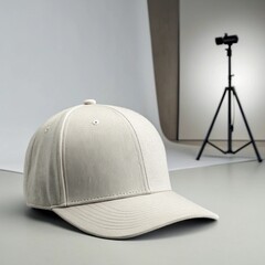 Baseball cap mock-up, front view, clean studio background, realistic fabric texture, embroidery-ready