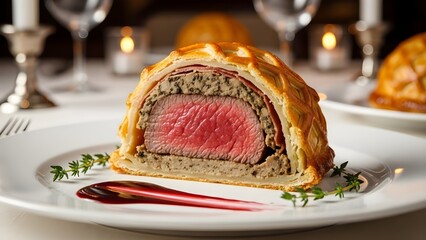 Gourmet Beef Wellington A Savory Puff Pastry Delight with Rich Mushroom Duxelles and Red Wine Reduction