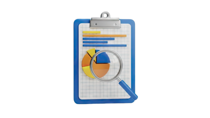 Clipboard with Charts and Magnifying Glass