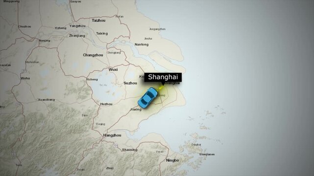Map Animation Travel Route Shanghai to Shenzhen China on 4K Map Background