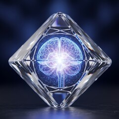 Abstract representation of a glowing brain encased in a diamond
