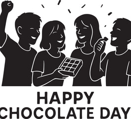 Black vector shillhoutee of friends celebrating. Chocolate day