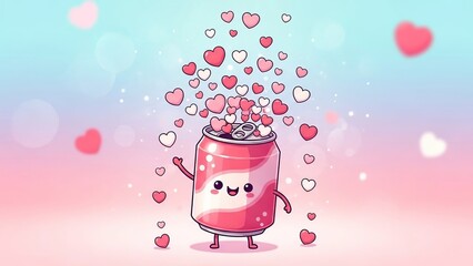 Charming animated strawberry jam character spreading love with floating hearts in a soft pastel setting
