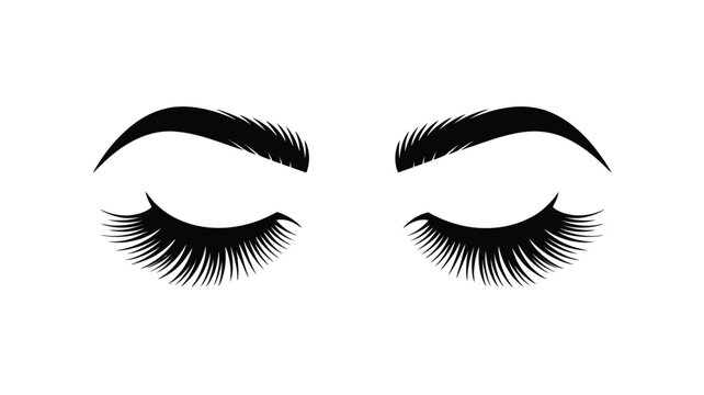 A minimalist graphic of closed eyes with long dramatic eyelashes and defined eyebrows