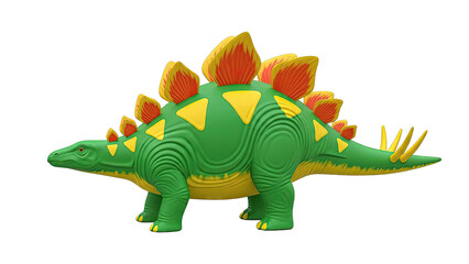 Obraz premium Green Stegosaurus Dinosaur Toy with Yellow Plates and Red/Yellow Spikes