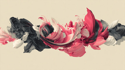 Vivid Abstract Brushstrokes: Pink, Black and White Swirls Across a Dynamic Canvas