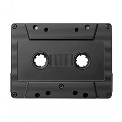 Naklejka premium Close up of a blank black cassette tape on a dark background