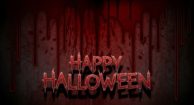 Happy halloween text with blood drops background for seasonal celebrations - Powered by Adobe