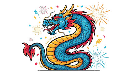 Obraz premium Festive Chinese Dragon Illustration with Fireworks Celebration