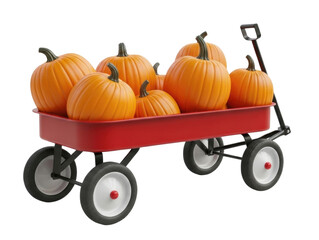 Fototapeta premium 3d red wagon full of pumpkins transparent background cutout png