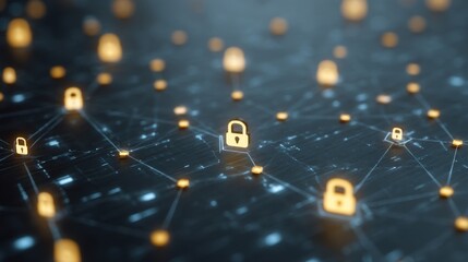 Digital Security Dashboard Displaying Network Security Locks and Connections in a Modern Technological Environment